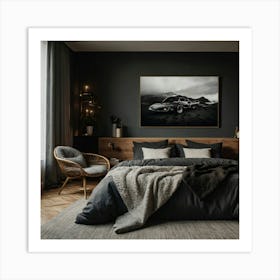 Black And Grey Bedroom Art Print