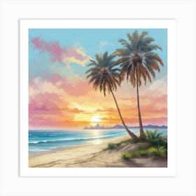 Sunset Palm Trees Art Print