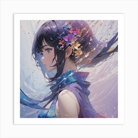 Anime Girl With Flowers Art Print