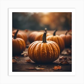 Pumpkins On A Table Art Print