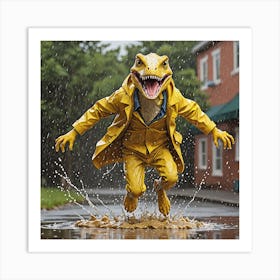 Dinosaur In The Rain Art Print