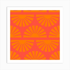 Geometric Pattern Vibrant Orange Sunrise Square Art Print