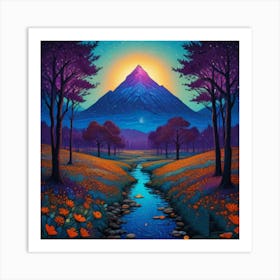 1000013669 purple trees and mountain. Art Print