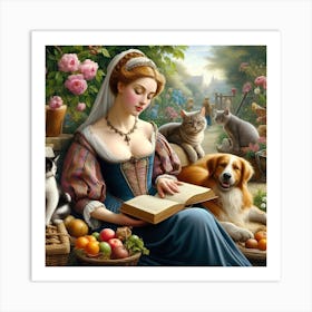 Lady And Her Pets 1 Art Print