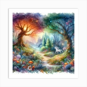 Unicorns In The Forest 3 Art Print