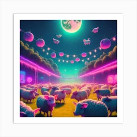 Sheep At Night Art Print