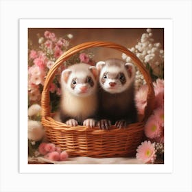 Ferrets In A Basket 2 Art Print