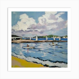 Sailboats On The Beach Art Print