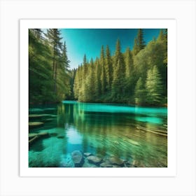 Blue Lake In The Forest Art Print