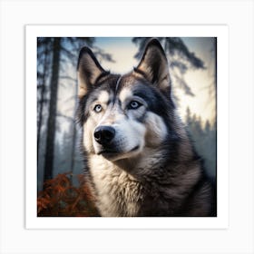 Husky Dog In The Forest Art Print