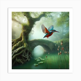 Kingfisher In The Mist 3 Art Print