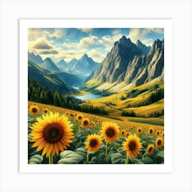 Sunflowers In The Mountains 8 Art Print