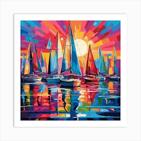 Sailboats At Sunset 1 Art Print