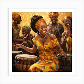 African Women Playing Drums 1 Art Print