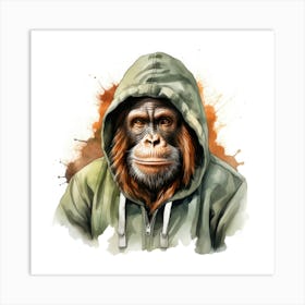 Watercolour Cartoon Orangutan In A Hoodie 3 Art Print