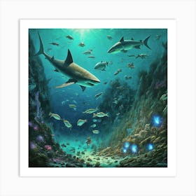 Sharks In The Ocean Art Print