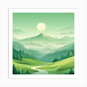 Misty mountains background in green tone 74 Art Print