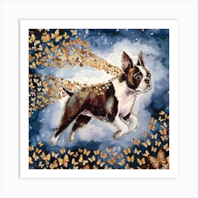 Boston Terrier With Butterflies Art Print