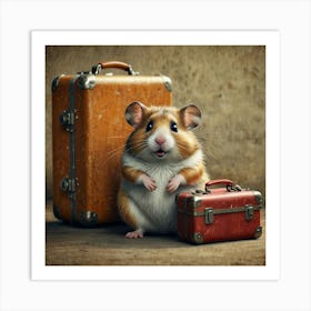 Hamster And Suitcases Art Print