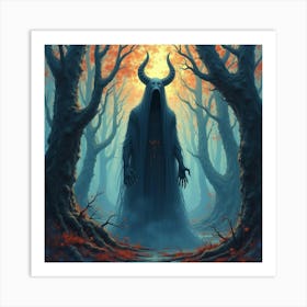 Demon Soul Amidst A Watercolor Twisted Forest 1 Art Print