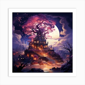 Tree Castle In The Moonlight Art Print