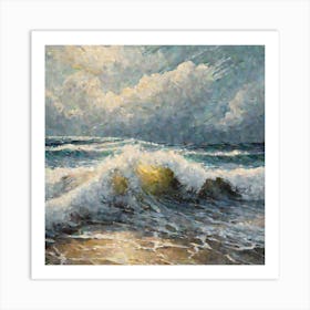 An Artistic Painting Depicting Beach Waves (2) Art Print