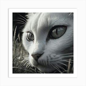 White Cat In The Grass Art Print