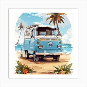 Vw Bus On The Beach Art Print