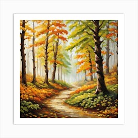 Forest In Autumn In Minimalist Style Square Composition 202 Art Print