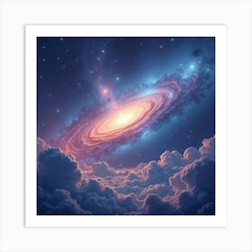 Celestial Watercolor Scene With Shimmering Nebulae 1 Art Print