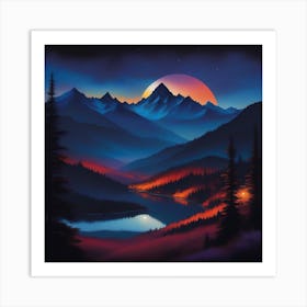 Moonlight In The Mountains Art Print