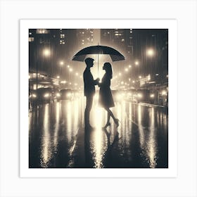 Couple of lovers under an umbrella Art Print