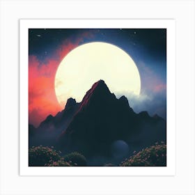 Moon Over Mountains Art Print