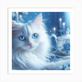 White Cat With Blue Eyes 3 Art Print