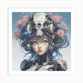 Robot Girl blue eyes Art Print