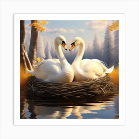 Swans In Nest Art Print