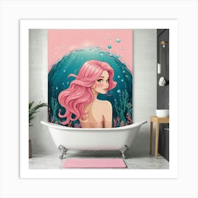 Default Amber Pink Haired Mermaid Bathroom Art Print 2 Art Print