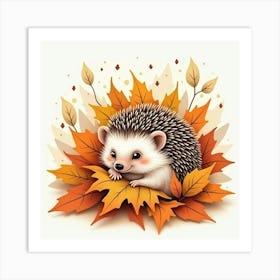 Hedgehog In Autumn Leaves 2 Art Print