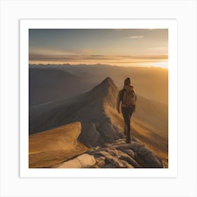 Man Standing On Top Of A Mountain 3 Art Print