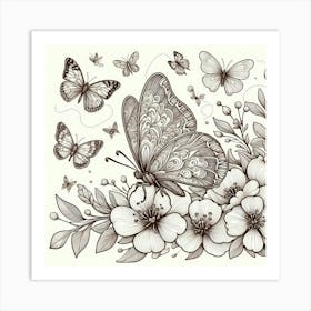 Line Art butterfly 4 Art Print