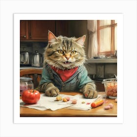 Cat In The Kitchen 1 Art Print