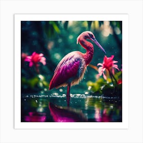 A Moment of Rest, Blue, Red and Lilac Lagoon Bird Art Print