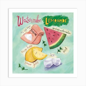 Watermelon Lemonade Recipe Square Art Print