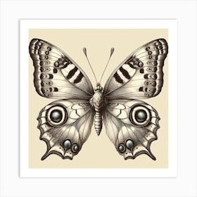 Antique Victorian Butterfly Drawing v1 Art Print