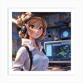 Anime Girl In Headphones Art Print