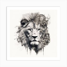 Lion Canvas Print Double Exposure Art Art Print