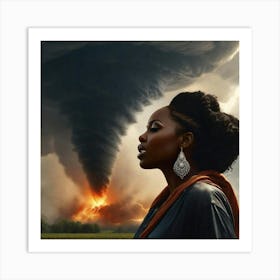 Woman In Front Of A Tornado Art Print