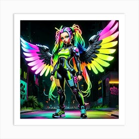 Neon Girl With Wings 1 Art Print