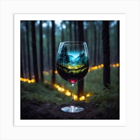 Wine Glass In The Forest Art Print