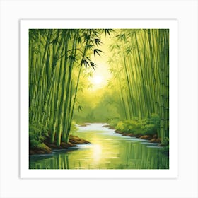 A Stream In A Bamboo Forest At Sun Rise Square Composition 352 Art Print